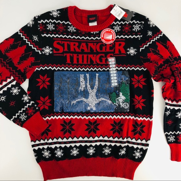 NWT Stranger Things Ugly Christmas Reversible Unisex Sweater Size Large - Picture 4 of 8